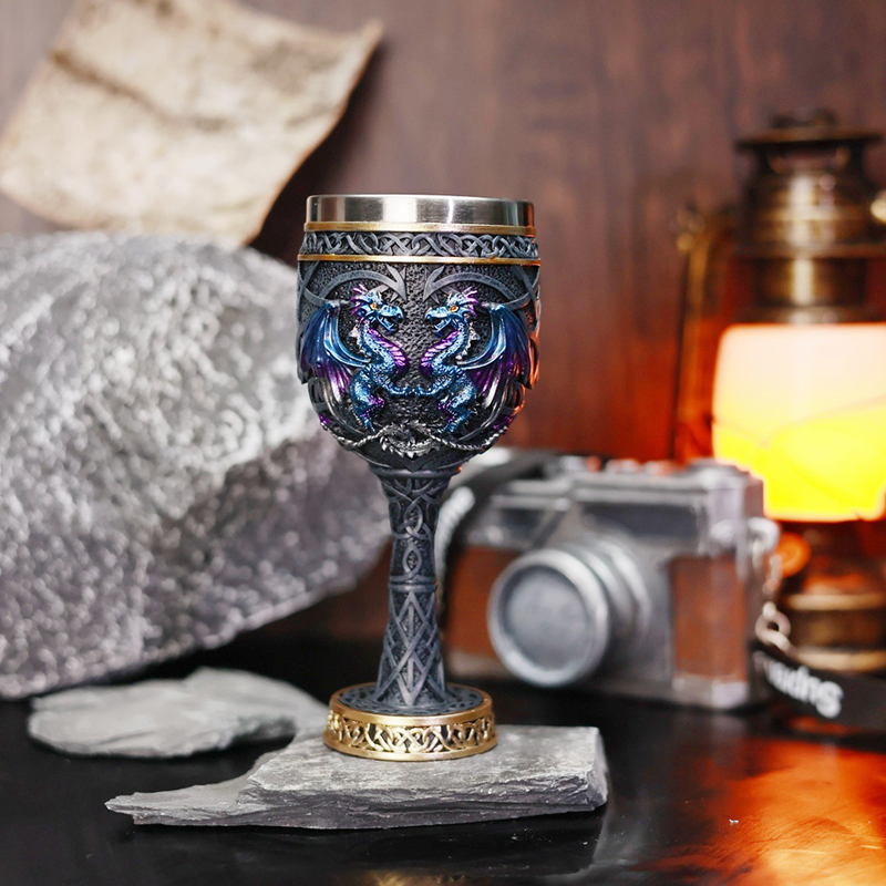 Collectible Vintage Wine - Vintage Gothic Double Dragon Goblet Cup